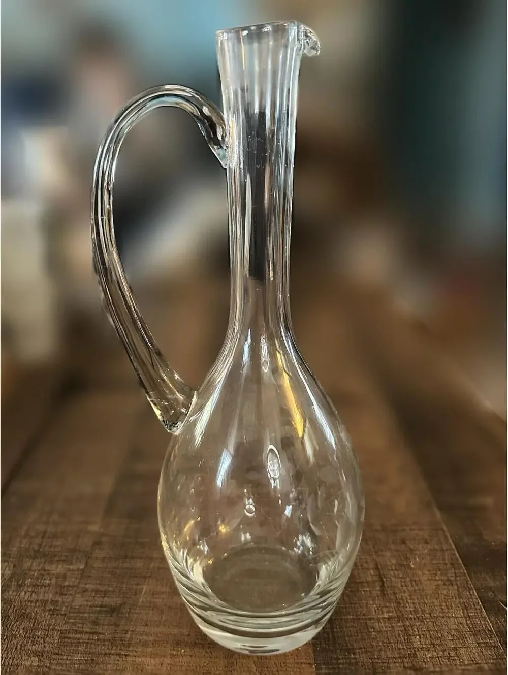 Vintage Floral Etched Glass Decanter with Stopper - 15 Inch Tall
